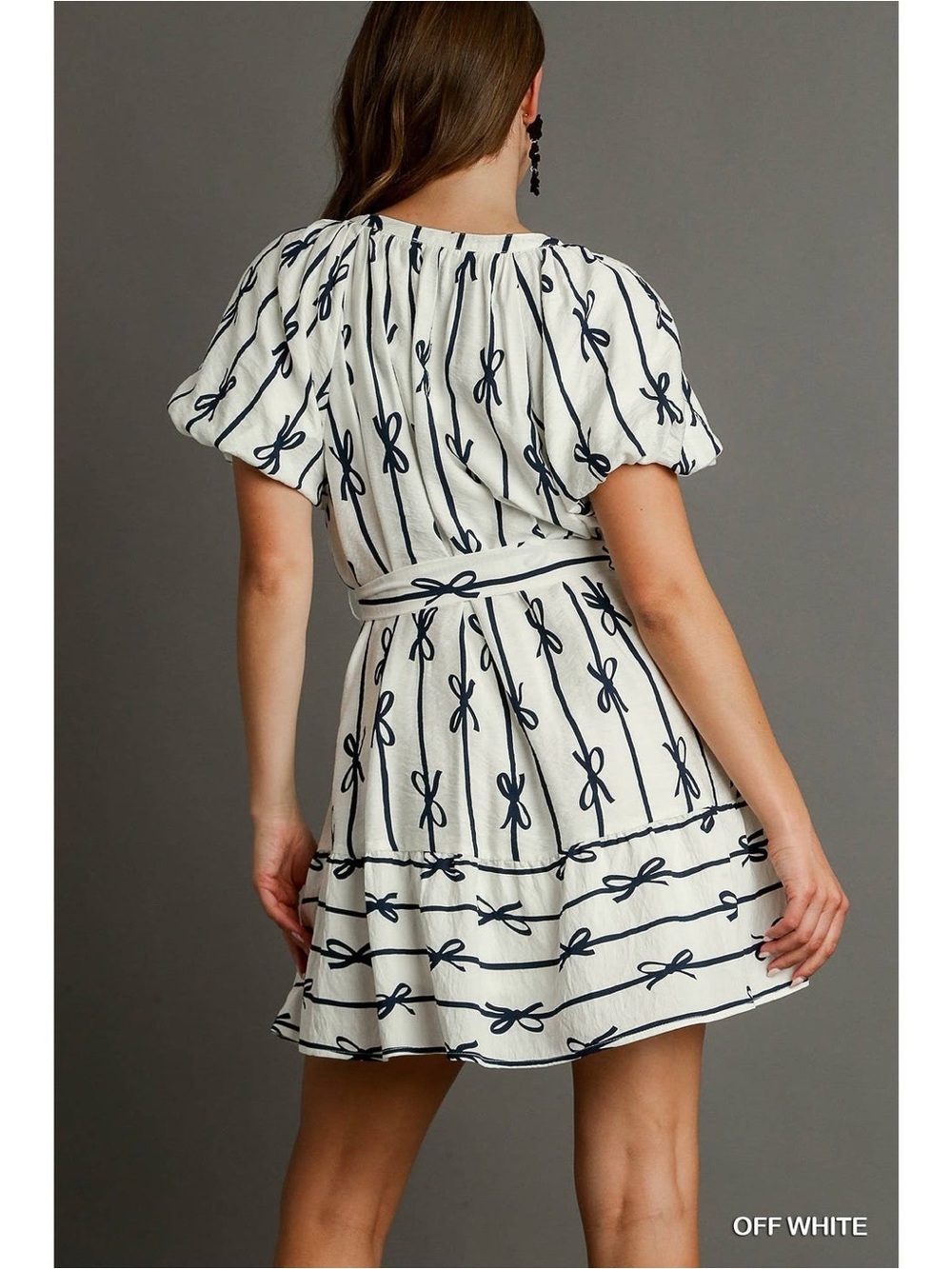 Umgee Off-White Mini Dress with Navy Bow Stripe Curvy Plus Size XL - Picture 4 of 10